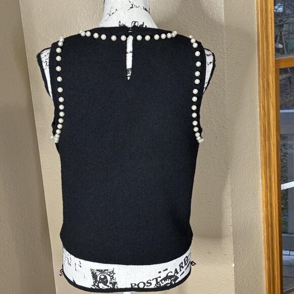 Anthropologie Sweater Tank Womens Small Black Knit Pearl Trim Sleeveless Top - Picture 11 of 12